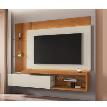 Painel para TV até 65 Polegadas com LED e Prateleira de Vidro 1 Porta Pintura 3D Copacabana Bechara