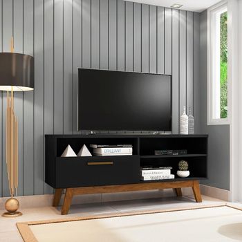 Rack para TV até 55 Polegadas 1 Porta com Pés de Madeira Paládio 1.4 Bechara