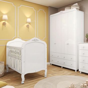 Quarto de Bebê Completo com Berço Mini Cama e Guarda-Roupa Em MDF Elô New Móveis Peroba
