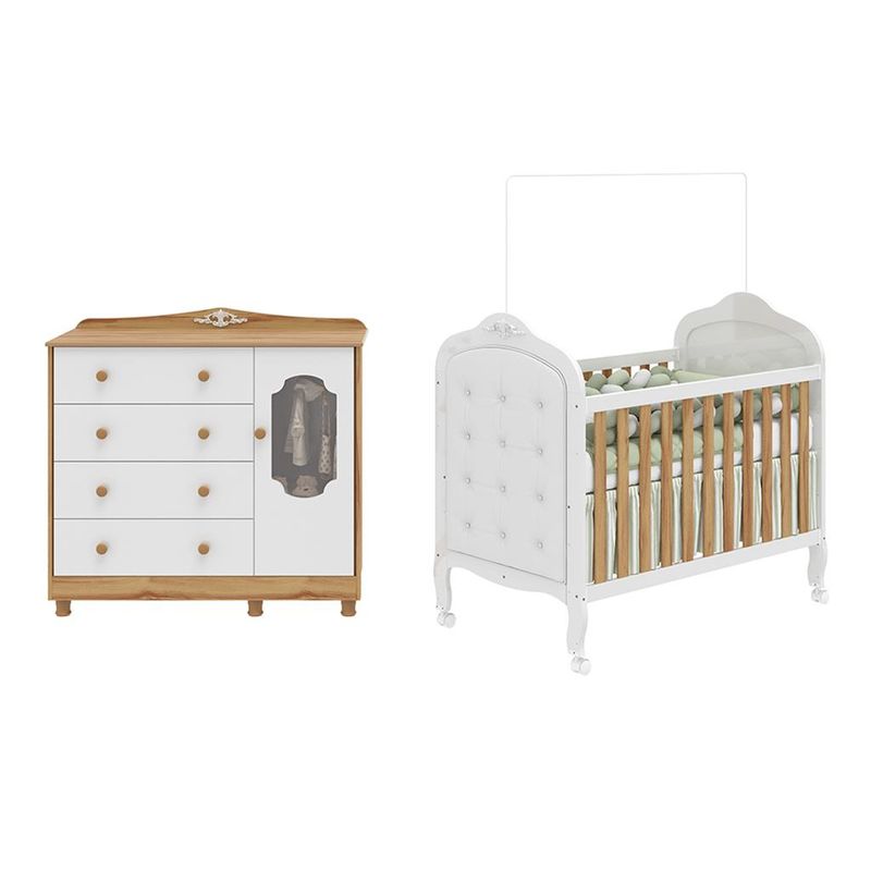 Quarto-de-Bebe-com-Berco-Min-Cama-com-Capitone-e-Comoda-100--MDF-Elo-New-Noah-Moveis-Peroba