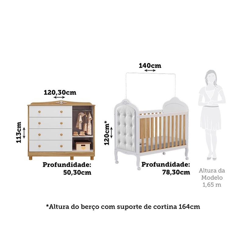 Quarto-de-Bebe-com-Berco-Min-Cama-com-Capitone-e-Comoda-100--MDF-Elo-New-Noah-Moveis-Peroba