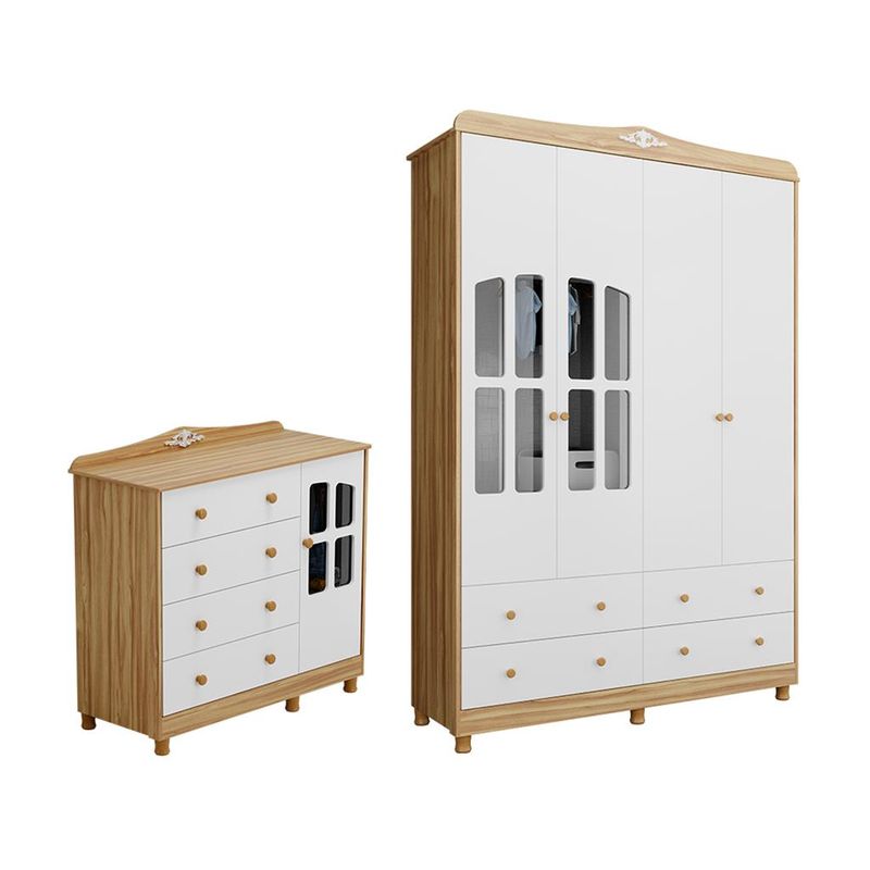 Quarto-Infantil-com-Guarda-Roupa-e-Comoda-com-Janelas-100--MDF-Elo-New-Moveis-Peroba