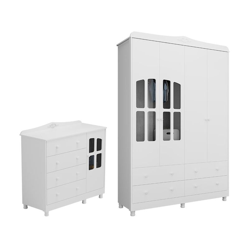 Quarto-Infantil-com-Guarda-Roupa-e-Comoda-com-Janelas-100--MDF-Elo-New-Moveis-Peroba