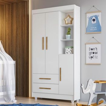Guarda Roupa Infantil 3 Portas 2 Gavetas Flex Flocos Tigus Baby