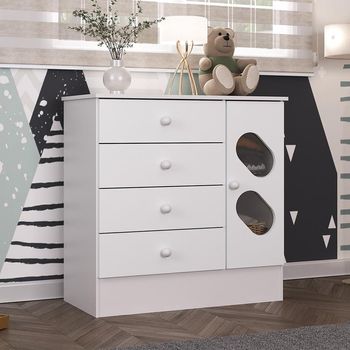 Cômoda Infantil 3 Gavetas 1 Porta com Janela Maya Rodial