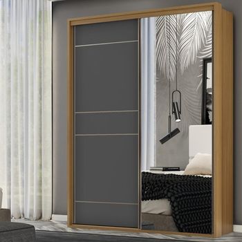 Guarda Roupa Casal com Espelho 2 Portas de Correr Em MDF Qualitá Belmax
