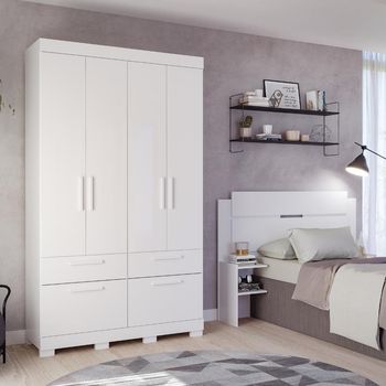 Guarda Roupa Solteiro com Pés 4 Portas 4 Gavetas 100%MDF Porto Panan