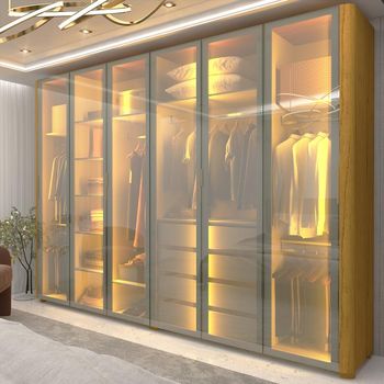 Guarda Roupa Casal com Vidro Reflecta LED e Pés 6 Portas Em MDF Innova Gelius