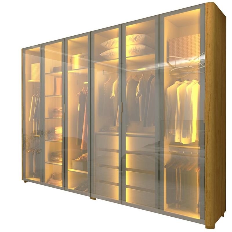 Guarda-Roupa-Casal-com-Vidro-Reflecta-LED-e-Pes-6-Portas-100--MDF-Innova-Gelius