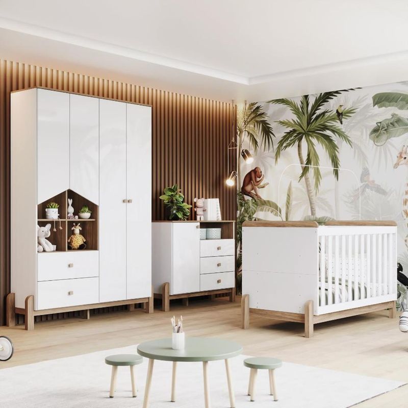 Quarto-de-Bebe-Completo-Berco-2-em-1-Guarda-Roupa-4-portas-e-Comoda-Ternura-Henn