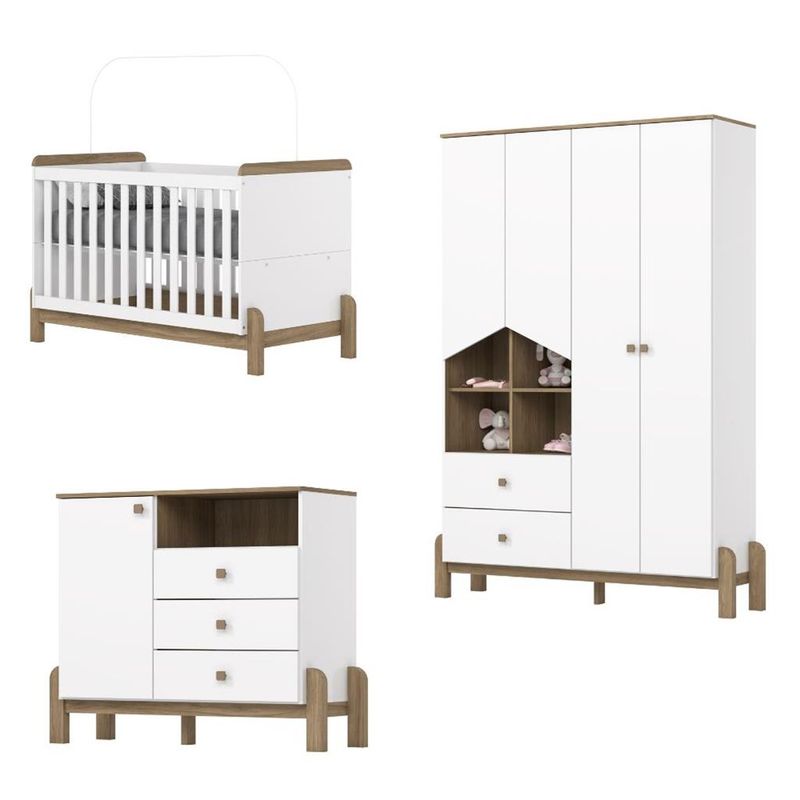 Quarto-de-Bebe-Completo-Berco-2-em-1-Guarda-Roupa-4-portas-e-Comoda-Ternura-Henn