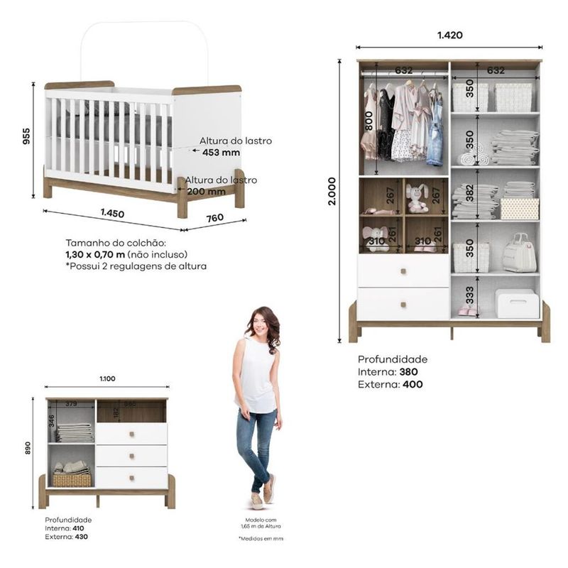 Quarto-de-Bebe-Completo-Berco-2-em-1-Guarda-Roupa-4-portas-e-Comoda-Ternura-Henn