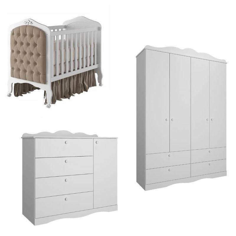 Quarto-de-Bebe-com-Guarda-Roupa-4-Portas-Comoda-e-Berco-Capitone-2-em-1-100-MDF-Laura-Permobili