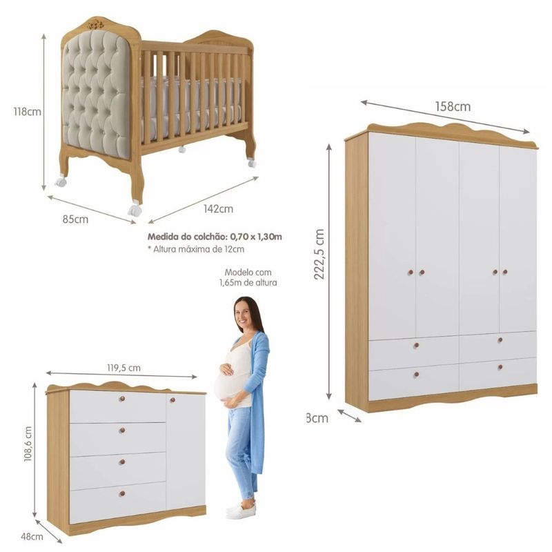 Quarto-de-Bebe-com-Guarda-Roupa-4-Portas-Comoda-e-Berco-Capitone-2-em-1-100-MDF-Laura-Permobili