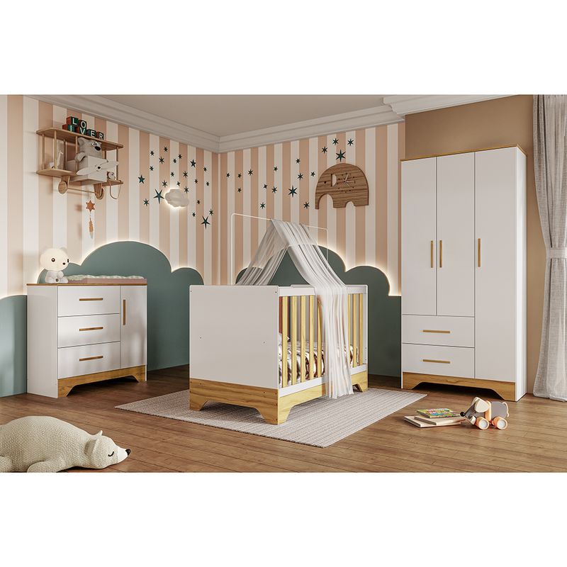 Quarto-de-Bebe-Completo-Guarda-Roupa-Comoda-e-Berco-3-em-1-100--MDF-Popy-Moveis-Peroba