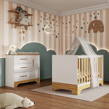 Quarto de Bebê Cômoda e Berço 3 em 1 Em MDF Popy Móveis Peroba