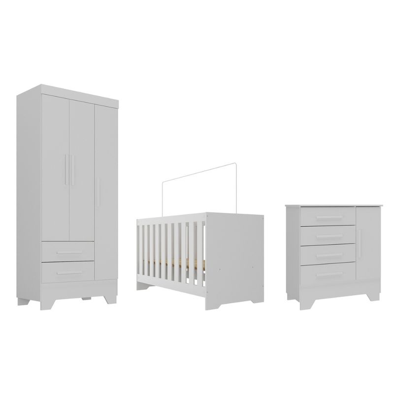 Quarto-de-Bebe-com-Guarda-Roupa-3-Porta-2-Gavetas-Comoda-4-Gavetas-1-Porta-e-Berco-3-em-1-Catavento-Maya-Rodial