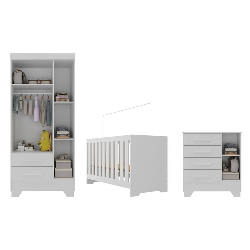 Quarto-de-Bebe-com-Guarda-Roupa-3-Porta-2-Gavetas-Comoda-4-Gavetas-1-Porta-e-Berco-3-em-1-Catavento-Maya-Rodial