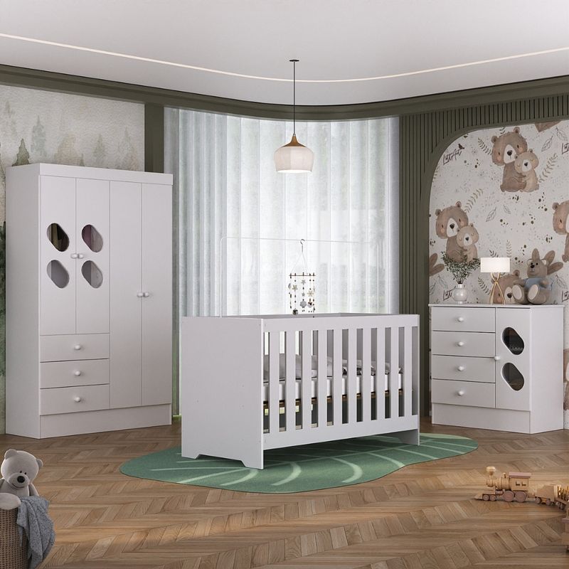 Quarto-de-Bebe-com-Guarda-Roupa-4-Portas-3-Gavetas-Comoda-4-Gavetas-1-Porta-com-Janela-e-Berco-3-em-1--Maya-Rodial