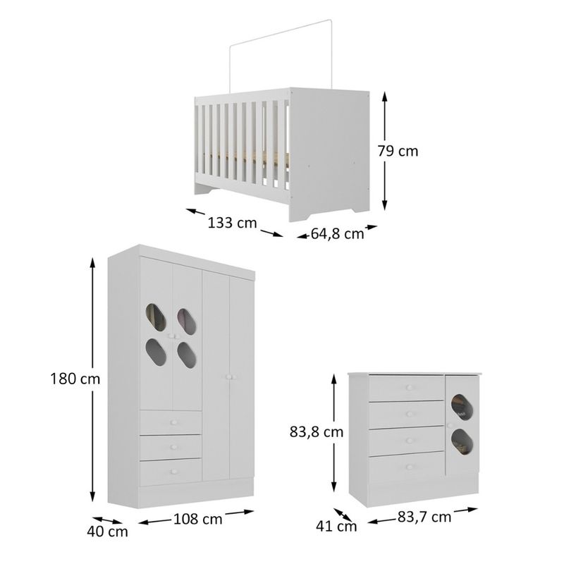 Quarto-de-Bebe-com-Guarda-Roupa-4-Portas-3-Gavetas-Comoda-4-Gavetas-1-Porta-com-Janela-e-Berco-3-em-1--Maya-Rodial