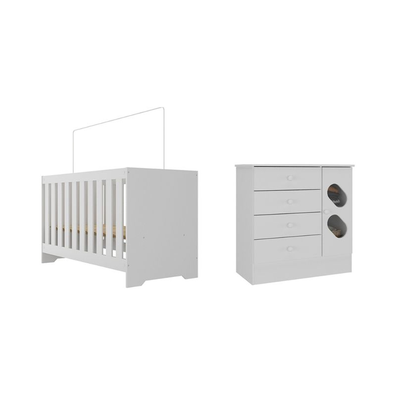 Quarto-de-Bebe-com-Comoda-4-Gavetas-1-Porta-com-Janela-e-Berco-3-em-1-Maya-Rodial