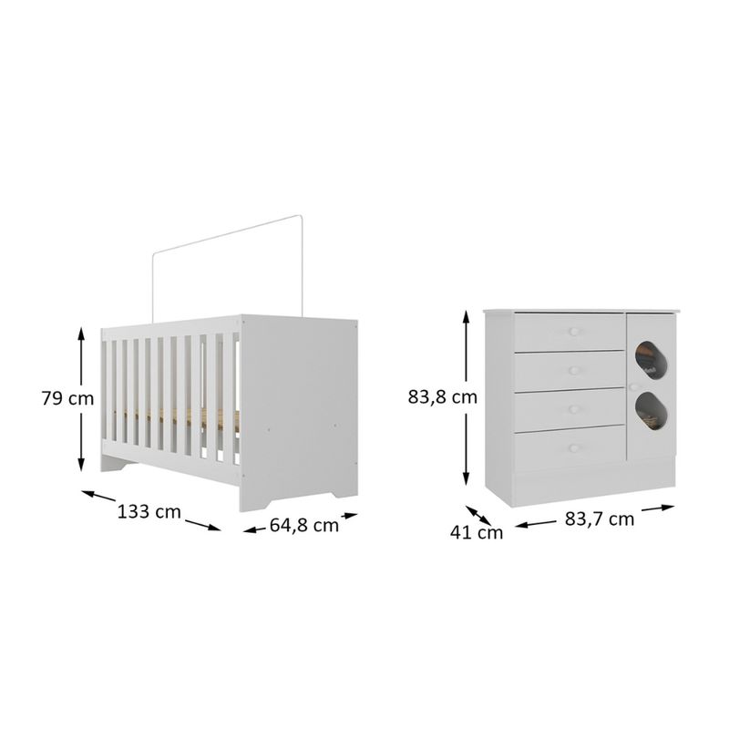 Quarto-de-Bebe-com-Comoda-4-Gavetas-1-Porta-com-Janela-e-Berco-3-em-1-Maya-Rodial