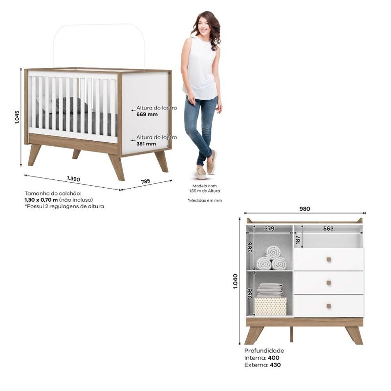 Quarto-de-Bebe-com-Comoda-3-Gavetas-e-Berco-3-em-1-Lola-Henn