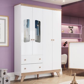 Guarda Roupa Infantil 4 Portas 2 Gavetas com Pés Lola Henn