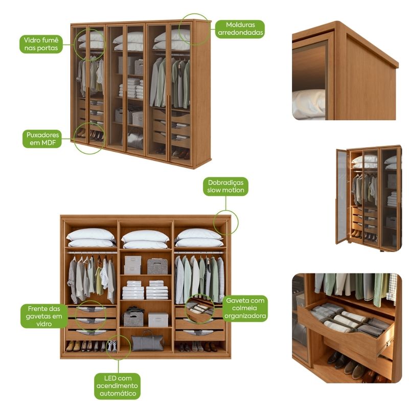 Guarda-Roupa-Casal-com-Vidro-Fume-LED-6-Portas-Solaris-Lopas