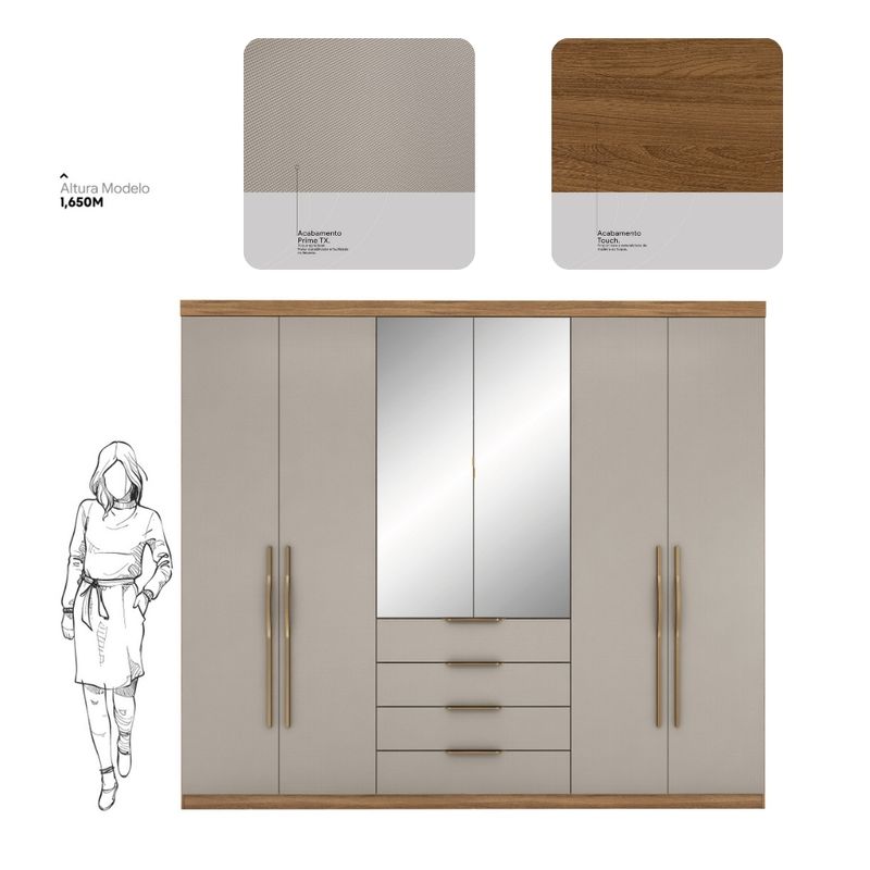 Guarda-Roupa-Casal-com-Espelho-6-Portas-4-Gavetas-Giardino-Demobile