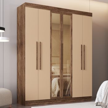 Guarda Roupa Casal com Vidro Reflecta 6 Portas Em MDF Malibu Doripel
