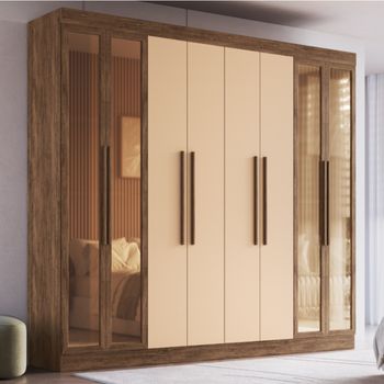 Guarda Roupa Casal com Vidro Reflecta 8 Portas Em MDF Chicago Doripel