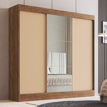 Guarda Roupa Casal com Espelho 3 Portas de Correr Em MDF Michigan Doripel