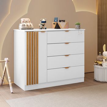 Cômoda Infantil Ripada 4 Gavetas 1 Porta Em MDF Ayla Phoenix Baby