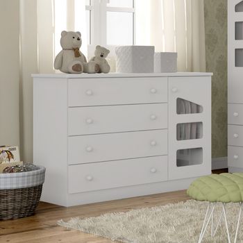 Cômoda Infantil 4 Gavetas 1 Porta Em MDF Eloísa Phoenix Baby
