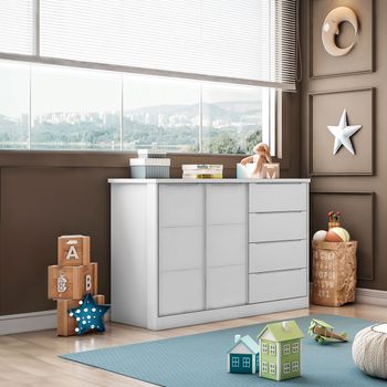 Cômoda Infantil 4 Gavetas 2 Portas Em MDF Pérola Phoenix Baby