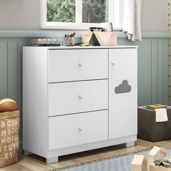 Cômoda Infantil 3 Gavetas 1 Porta Em MDF Ane Phoenix Baby