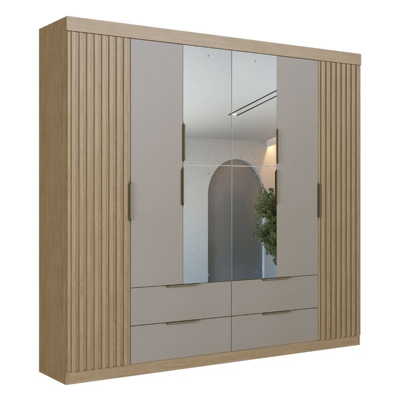 Guarda-Roupa-Casal-Ripado-com-Espelho-6-Portas-4-Gavetas-Vegas-Faimec