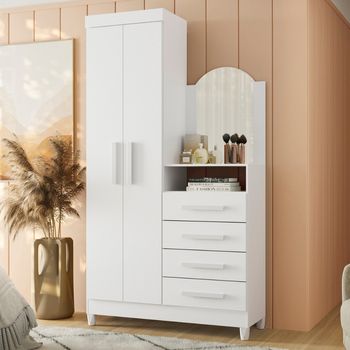 Guarda Roupa Capelinha Solteiro Flex 2 Portas com Cômoda 3 Gavetas com Pés e Espelho New Capri Albatroz