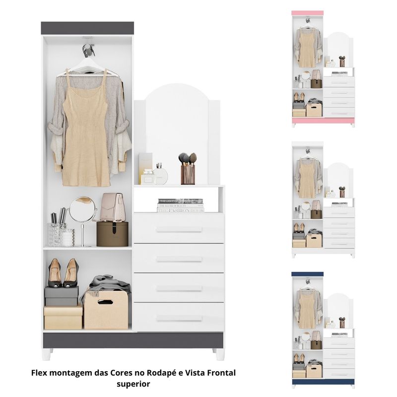 Guarda-Roupa-Solteiro-Flex-com-Espelho-e-Pes-e-Comoda-2-Portas-4-Gavetas-New-Capri-Albatroz