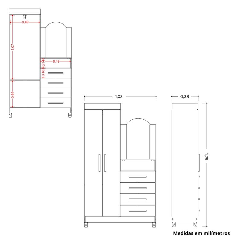 Guarda-Roupa-Solteiro-Flex-com-Espelho-e-Pes-e-Comoda-2-Portas-4-Gavetas-New-Capri-Albatroz