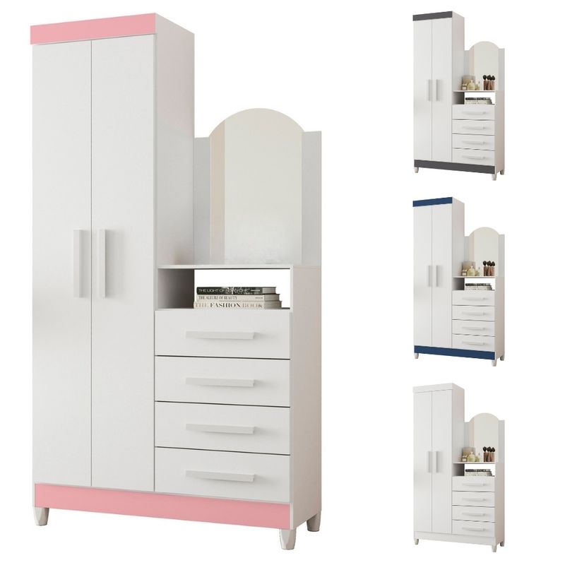 Guarda-Roupa-Solteiro-Flex-com-Espelho-e-Pes-e-Comoda-2-Portas-4-Gavetas-New-Capri-Albatroz