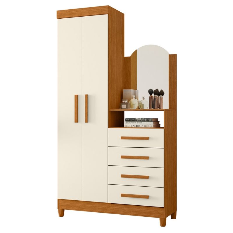 Guarda-Roupa-Solteiro-com-Espelho-e-Pes-e-Comoda-2-Portas-4-Gavetas-New-Capri-Albatroz