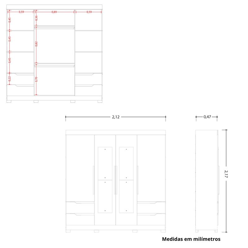 Guarda Roupa Casal com Pés 4 Portas 4 Gavetas Vivacce Albatroz