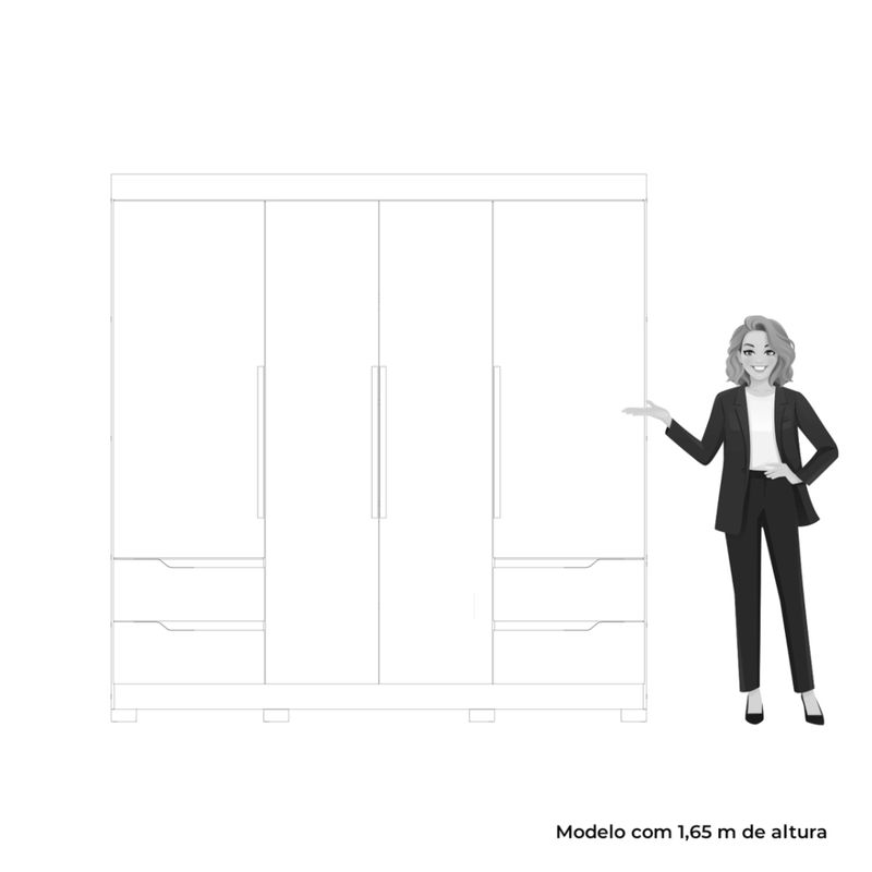 Guarda Roupa Casal com Pés 4 Portas 4 Gavetas Vivacce Albatroz