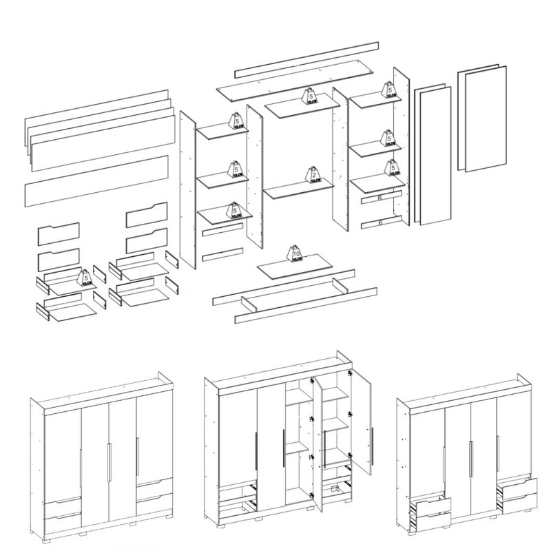 Guarda Roupa Casal com Pés 4 Portas 4 Gavetas Vivacce Albatroz