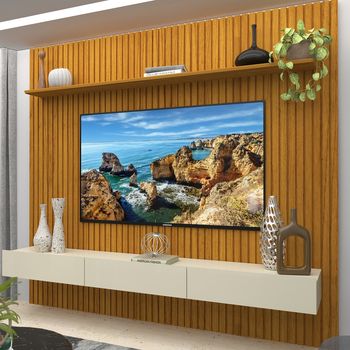 Painel Ripado para TV até 85 Polegadas 3 Gavetas em MDF Nobre Gelius
