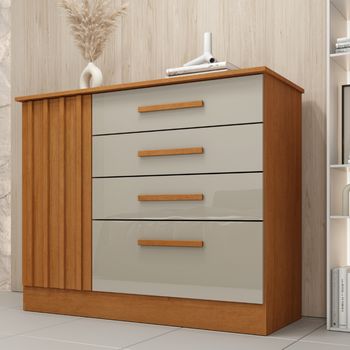 Cômoda Ripada 4 Gavetas 1 Porta Guarani Tcil
