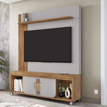 Estante Home Frisado para TV Até 75 Polegadas 2 Portas com Rodízios Maragogi Bechara