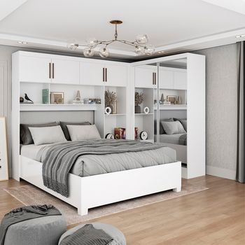Quarto Modulado Casal com Espelho e Cama 6 Portas Belém Premium Carioca Móveis